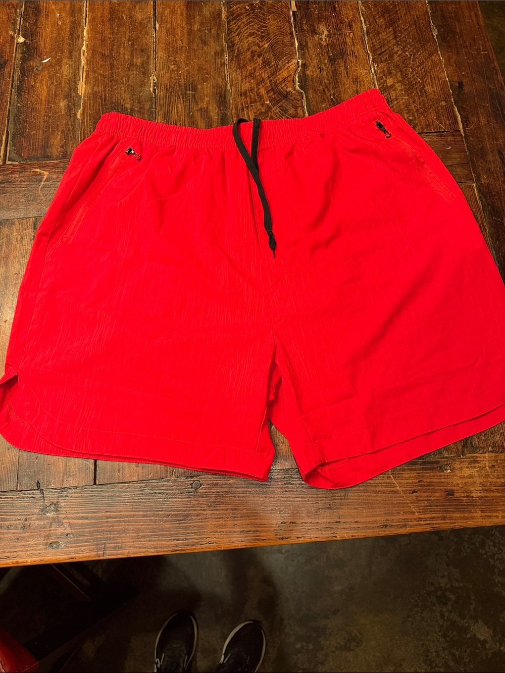 Men's Red Quick-Dry Swim Shorts with Elastic Waist